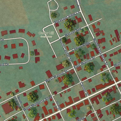 Close-up of the map of Beavertown, Pennsylvania print showing street and building detail