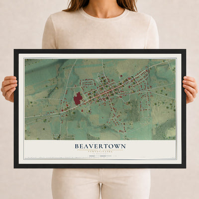 Map of Beavertown, Pennsylvania, 12 x 18 inch print in a black wood frame