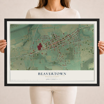 Map of Beavertown, Pennsylvania, 18 x 24 inch print in a black wood frame