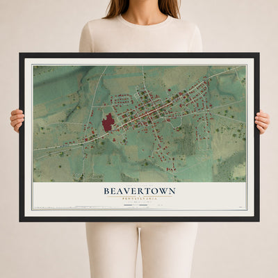 Map of Beavertown, Pennsylvania, 24 x 36 inch print in a black wood frame
