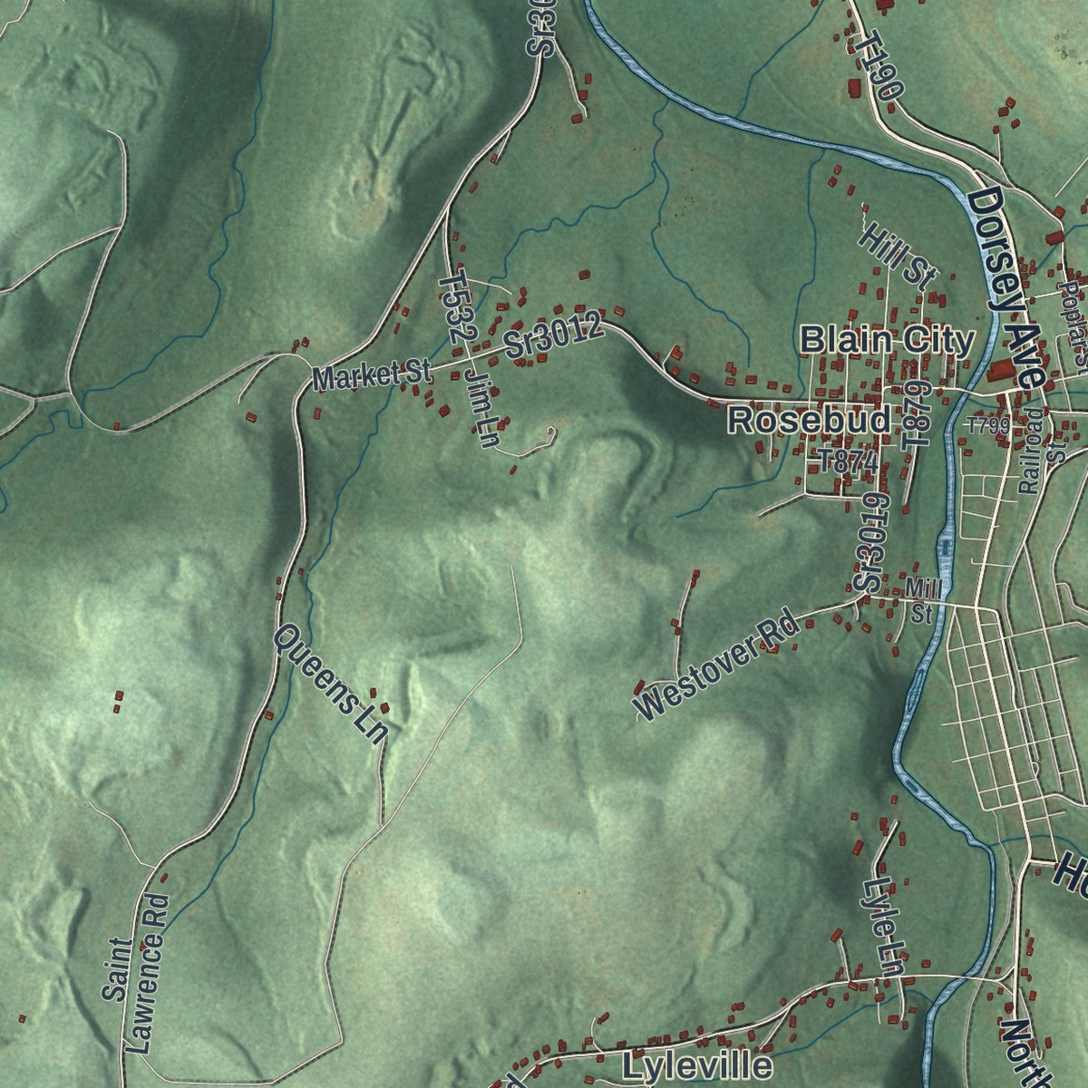 Close-up of the map of Beccaria, Pennsylvania print showing street and building detail