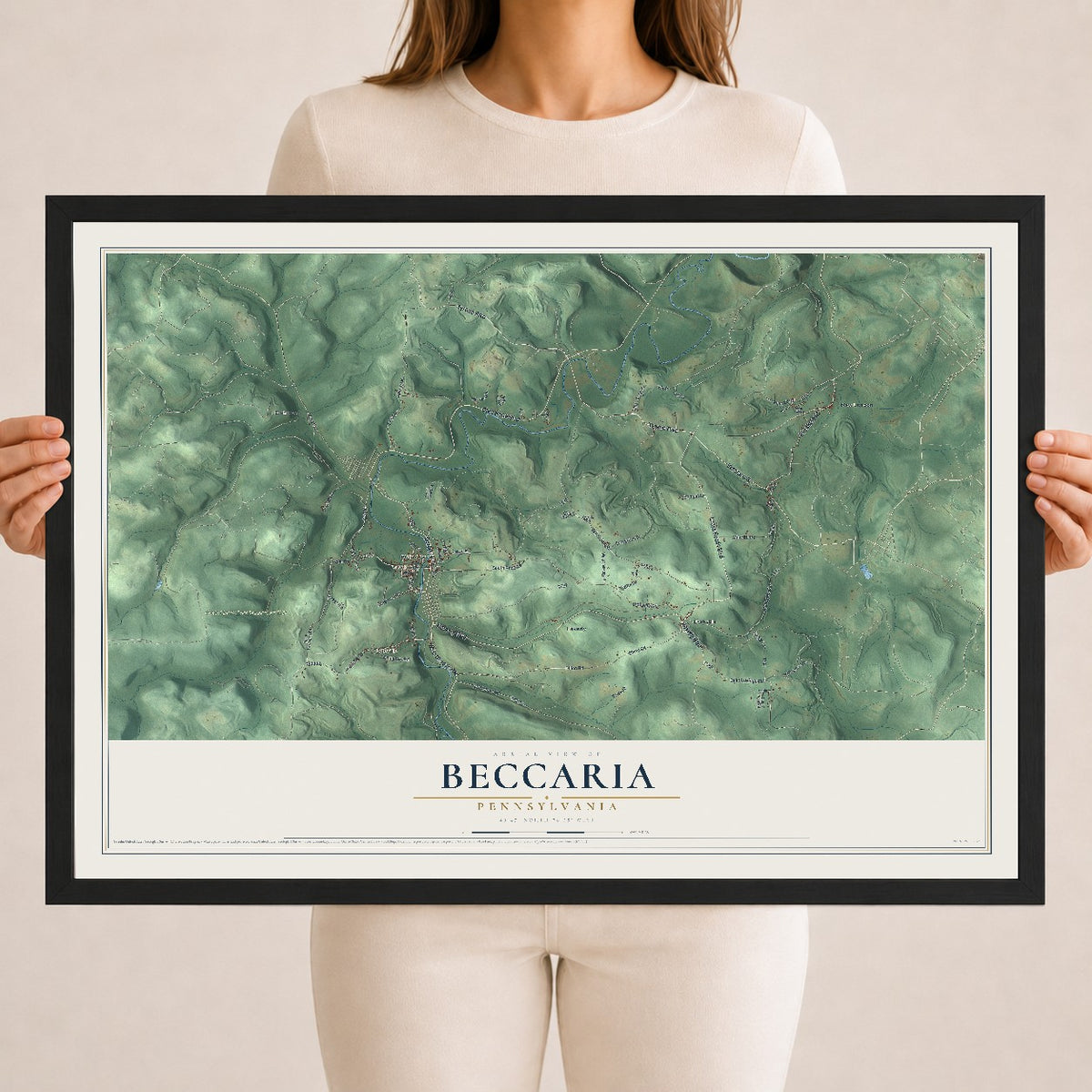 Map of Beccaria, Pennsylvania, 18 x 24 inch print in a black wood frame