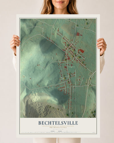 Map of Bechtelsville, Pennsylvania, 24 x 36 inch unframed archival matte print