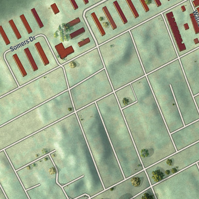 Close-up of the map of Bedford Dwellings, Pennsylvania print showing street and building detail