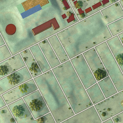 Second close-up of the map of Bedford Dwellings, Pennsylvania print showing more streets and buildings