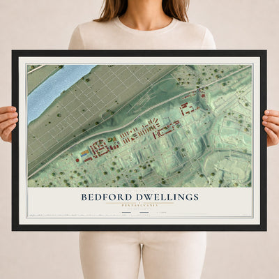 Map of Bedford Dwellings, Pennsylvania, 18 x 24 inch print in a black wood frame
