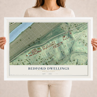 Map of Bedford Dwellings, Pennsylvania, 18 x 24 inch print in a white wood frame