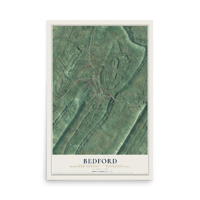 Map of Bedford, Bedford County, Pennsylvania, 12 x 18 inch unframed archival matte print