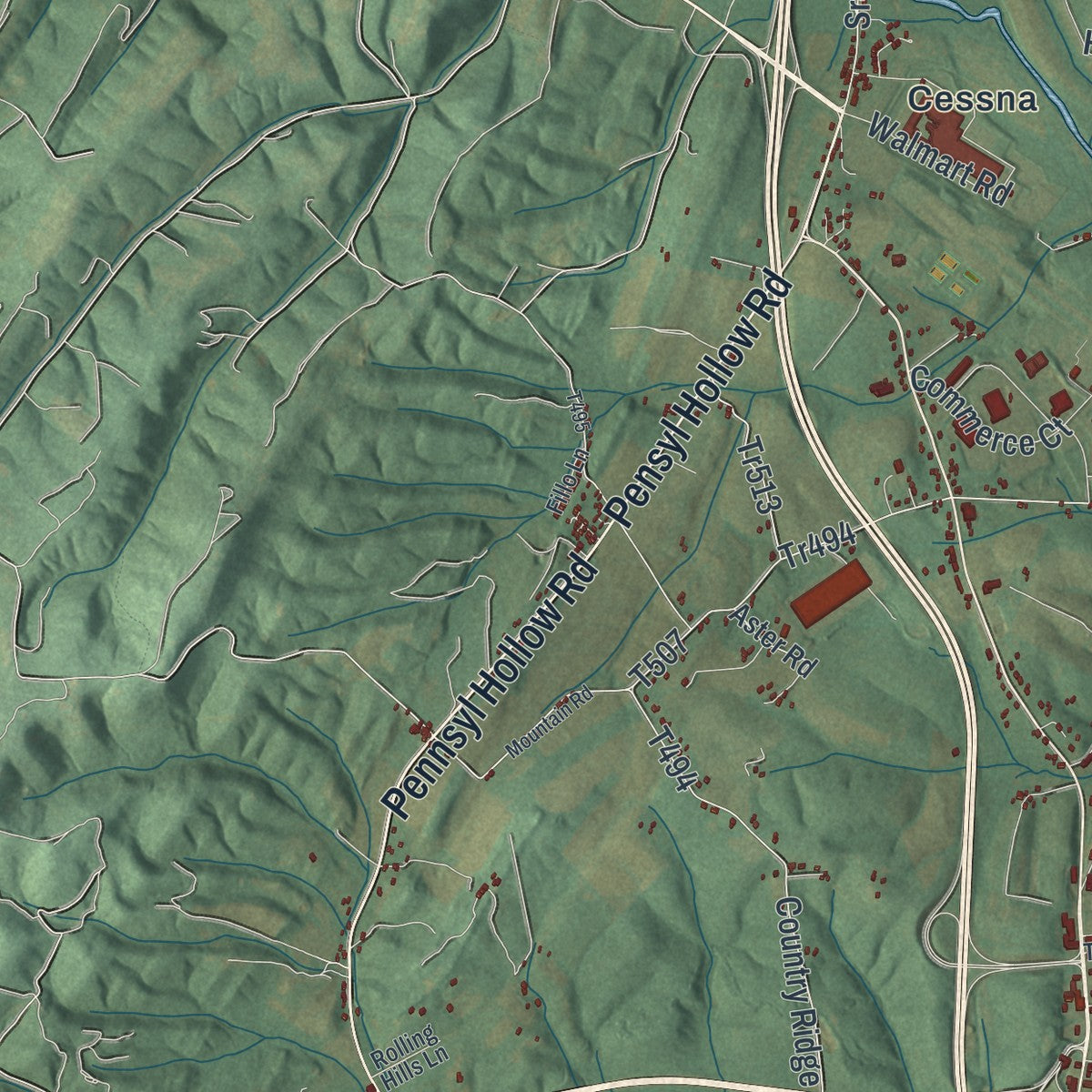 Second close-up of the map of Bedford, Bedford County, Pennsylvania print showing more streets and buildings