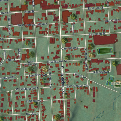 Close-up of the map of the Borough of Bedford, Bedford County, Pennsylvania print showing street and building detail