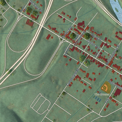 Second close-up of the map of the Borough of Bedford, Bedford County, Pennsylvania print showing more streets and buildings
