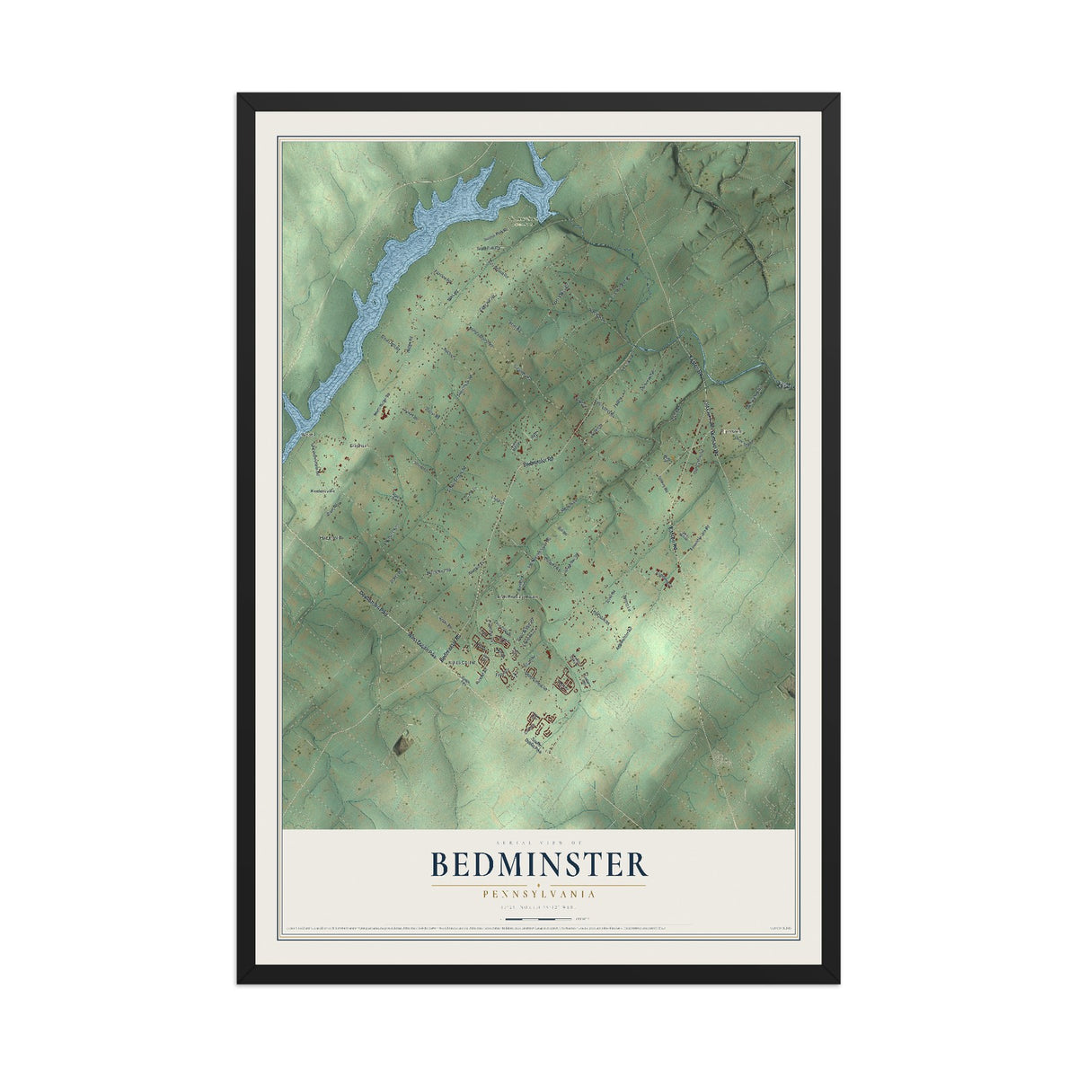 Map of Bedminster, Pennsylvania, 12 x 18 inch print in a black wood frame