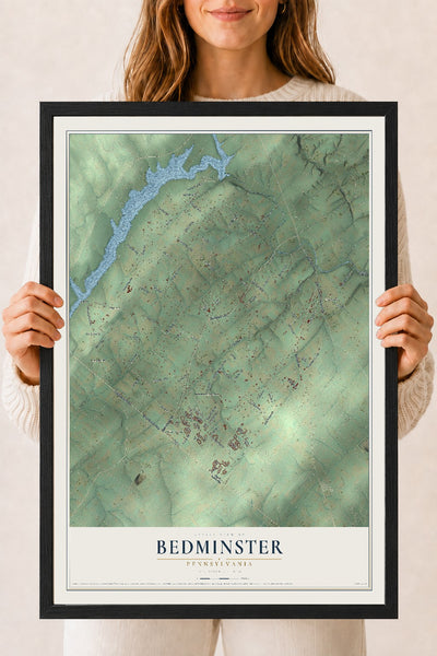 Map of Bedminster, Pennsylvania, 18 x 24 inch print in a black wood frame