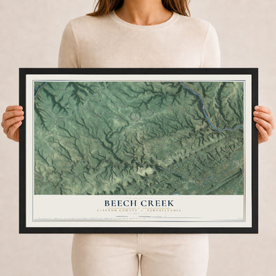 Map of Beech Creek, Clinton County, Pennsylvania, 12 x 18 inch print in a black wood frame