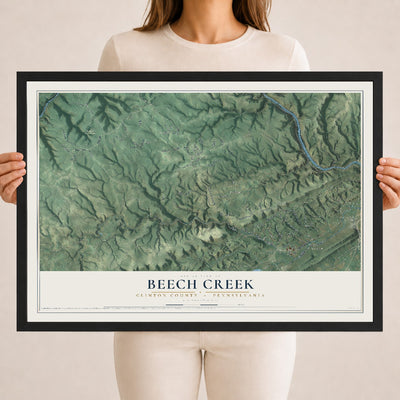 Map of Beech Creek, Clinton County, Pennsylvania, 18 x 24 inch print in a black wood frame