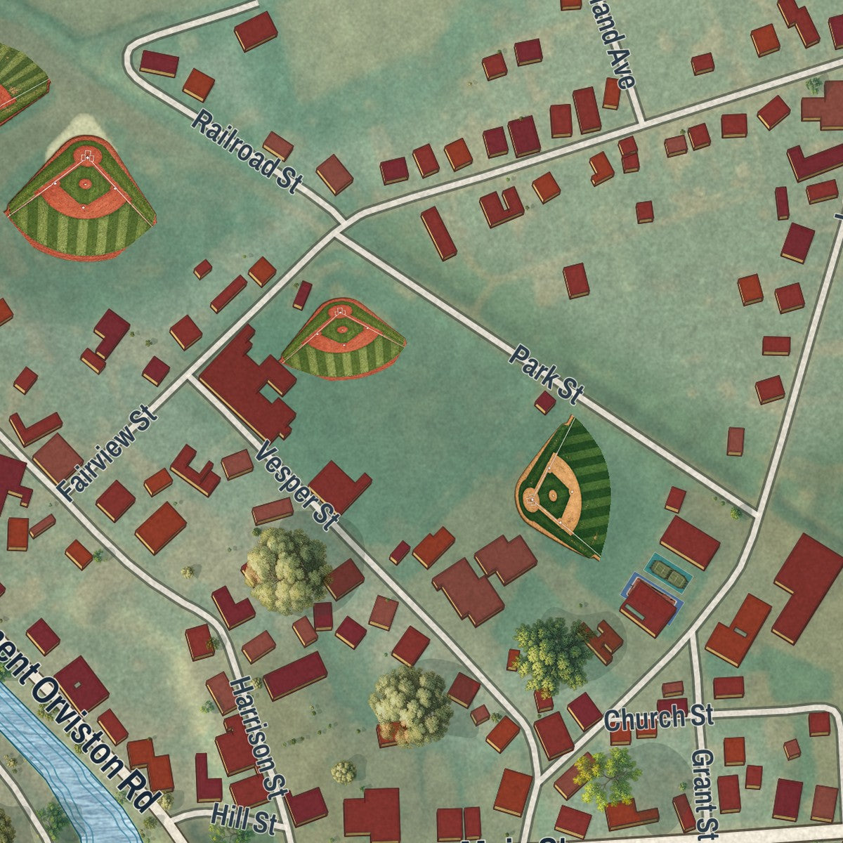 Close-up of the map of the Borough of Beech Creek, Clinton County, Pennsylvania print showing street and building detail