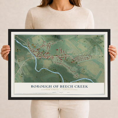 Map of the Borough of Beech Creek, Clinton County, Pennsylvania, 12 x 18 inch print in a black wood frame