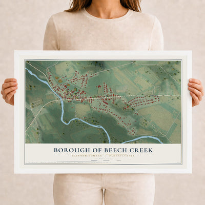 Map of the Borough of Beech Creek, Clinton County, Pennsylvania, 12 x 18 inch print in a white wood frame