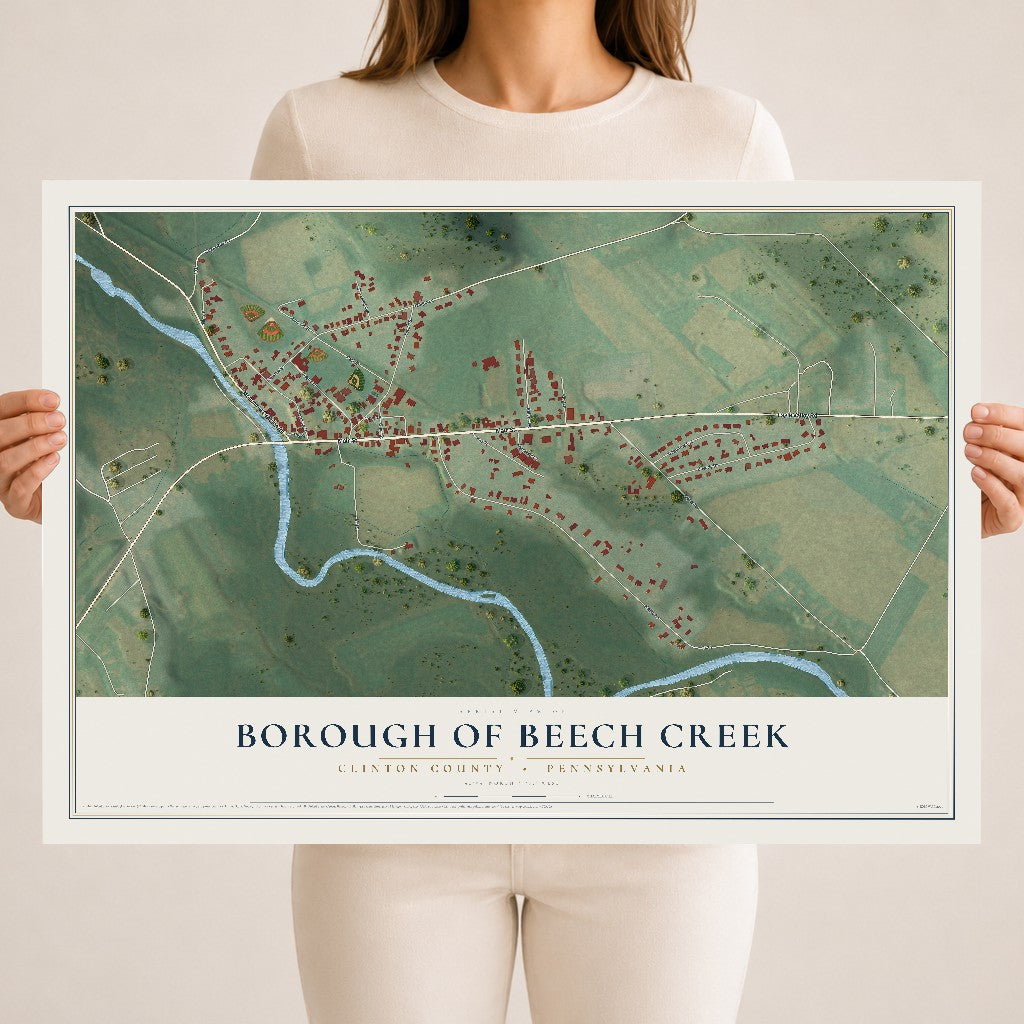 Map of the Borough of Beech Creek, Clinton County, Pennsylvania, 18 x 24 inch unframed archival matte print