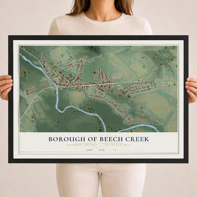 Map of the Borough of Beech Creek, Clinton County, Pennsylvania, 18 x 24 inch print in a black wood frame