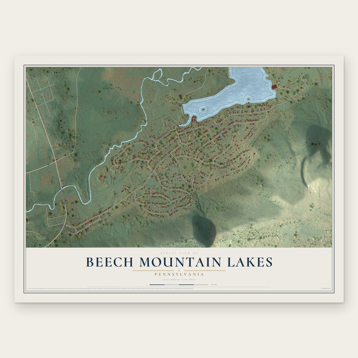 Beech Mountain Lakes, Pennsylvania map print, the full design