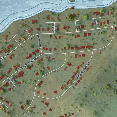 Close-up of the map of Beech Mountain Lakes, Pennsylvania print showing street and building detail