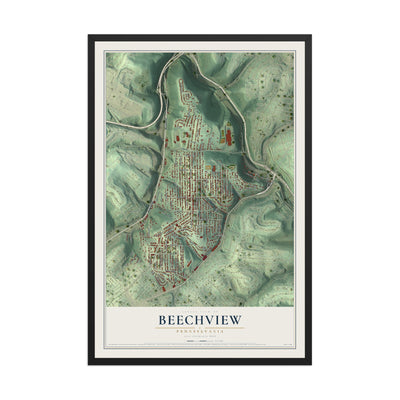 Map of Beechview, Pennsylvania, 12 x 18 inch print in a black wood frame