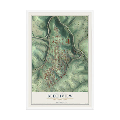 Map of Beechview, Pennsylvania, 12 x 18 inch print in a white wood frame