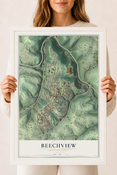 Map of Beechview, Pennsylvania, 18 x 24 inch print in a white wood frame
