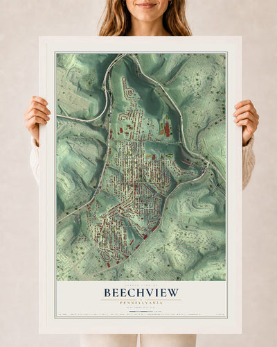 Map of Beechview, Pennsylvania, 24 x 36 inch print in a white wood frame
