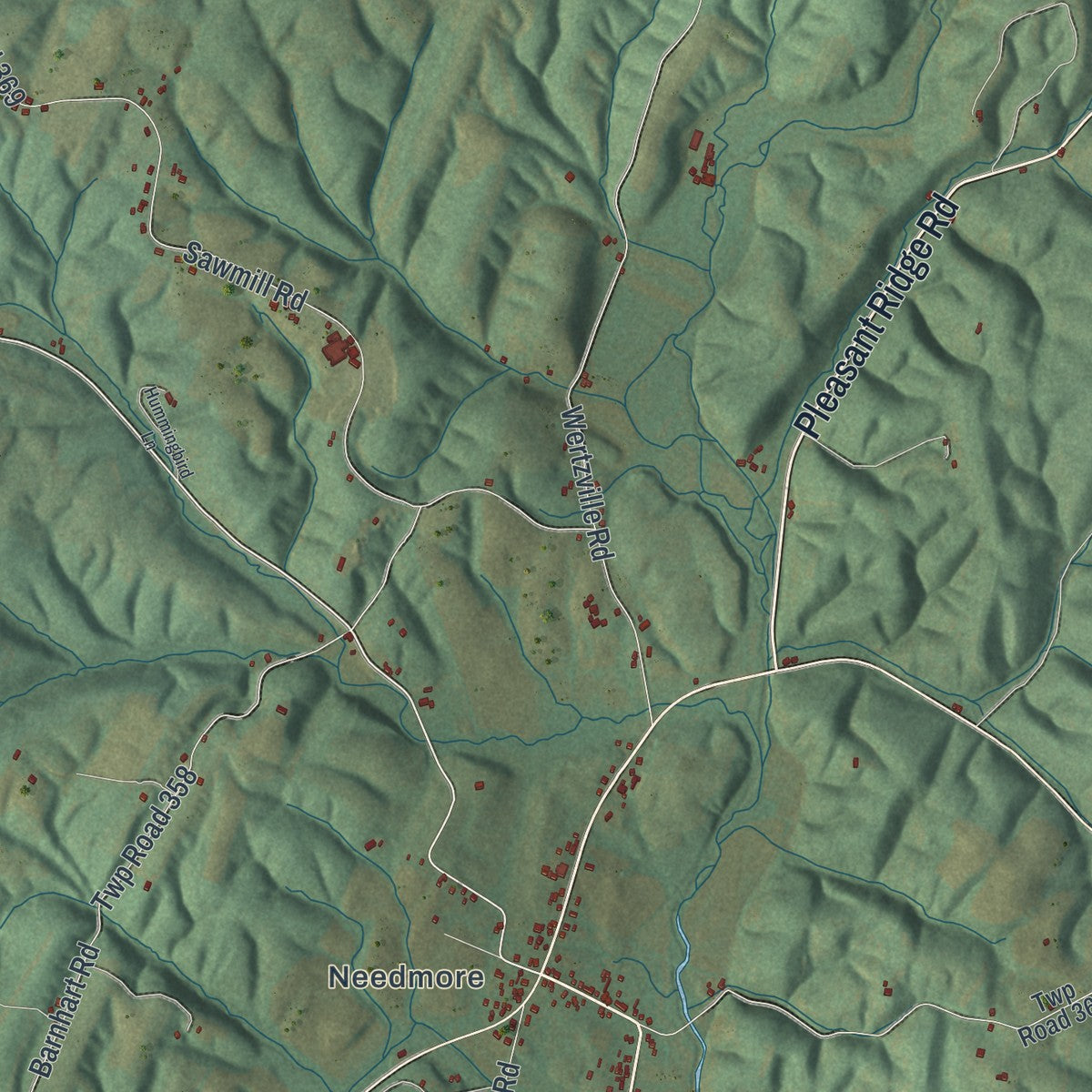 Close-up of the map of Belfast, Pennsylvania print showing street and building detail