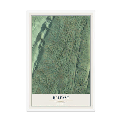 Map of Belfast, Pennsylvania, 12 x 18 inch print in a white wood frame