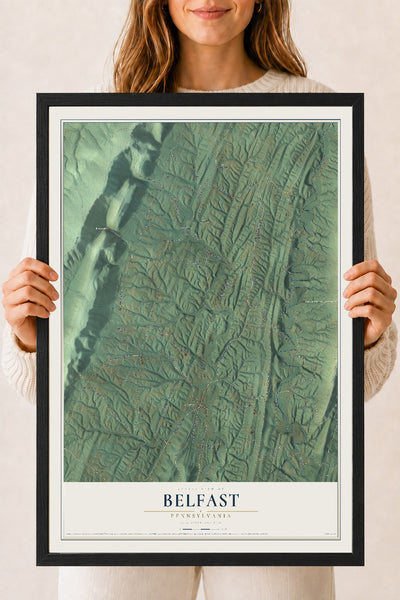 Map of Belfast, Pennsylvania, 18 x 24 inch print in a black wood frame