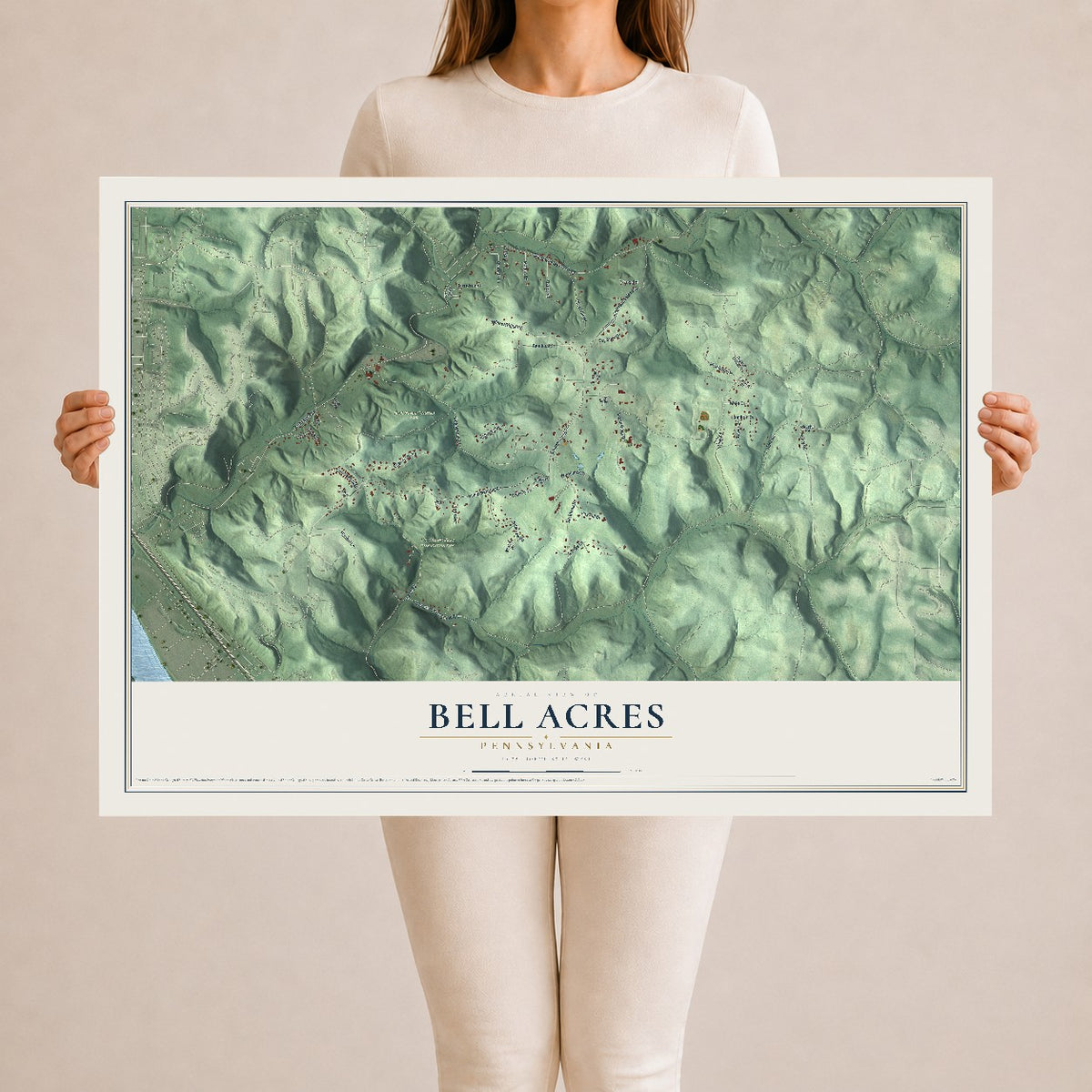 Map of Bell Acres, Pennsylvania, 24 x 36 inch unframed archival matte print