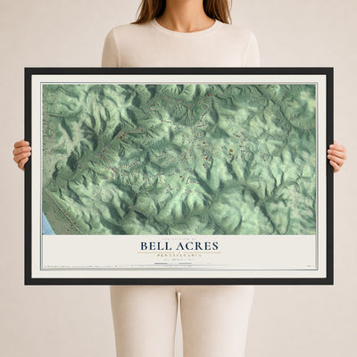 Map of Bell Acres, Pennsylvania, 24 x 36 inch print in a black wood frame