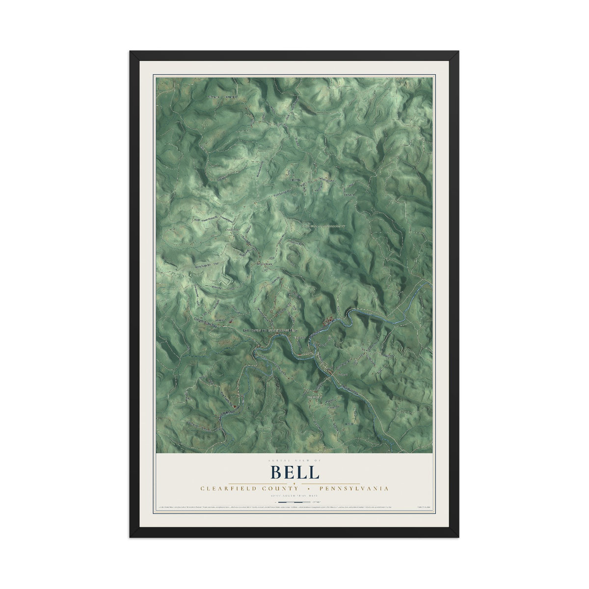 Map of Bell, Clearfield County, Pennsylvania, 12 x 18 inch print in a black wood frame