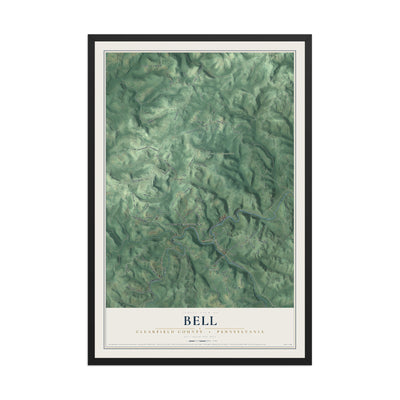 Map of Bell, Clearfield County, Pennsylvania, 12 x 18 inch print in a black wood frame