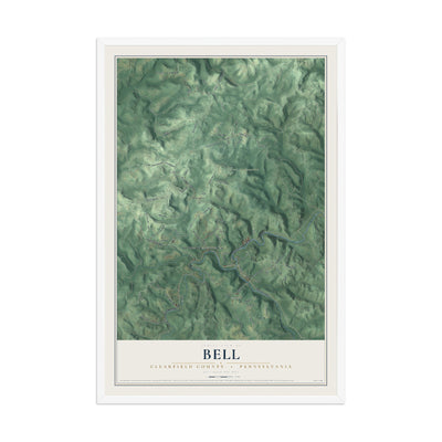 Map of Bell, Clearfield County, Pennsylvania, 12 x 18 inch print in a white wood frame