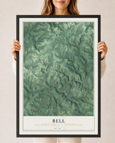 Map of Bell, Clearfield County, Pennsylvania, 24 x 36 inch print in a black wood frame