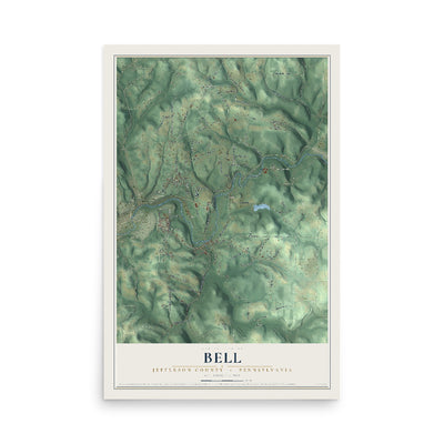 Map of Bell, Jefferson County, Pennsylvania, 12 x 18 inch unframed archival matte print