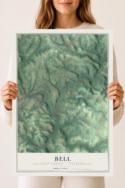 Map of Bell, Jefferson County, Pennsylvania, 18 x 24 inch unframed archival matte print