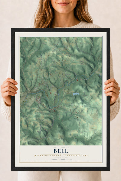 Map of Bell, Jefferson County, Pennsylvania, 18 x 24 inch print in a black wood frame