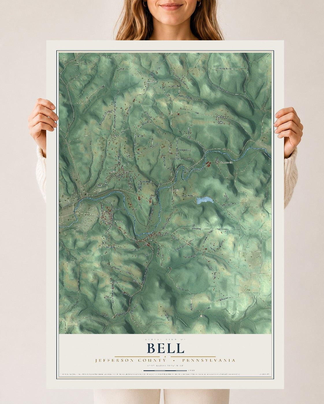 Map of Bell, Jefferson County, Pennsylvania, 24 x 36 inch unframed archival matte print