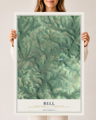 Map of Bell, Jefferson County, Pennsylvania, 24 x 36 inch unframed archival matte print
