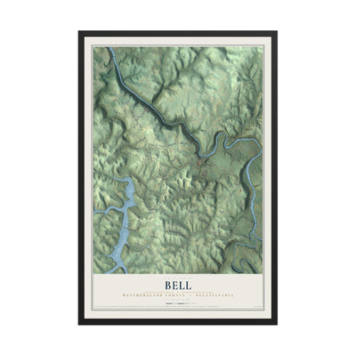 Map of Bell, Westmoreland County, Pennsylvania, 12 x 18 inch print in a black wood frame