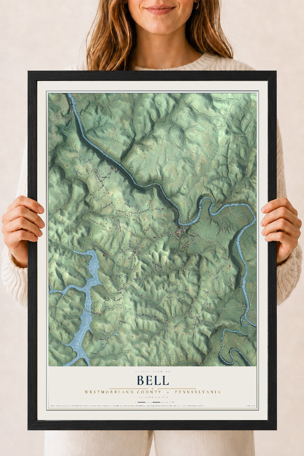 Map of Bell, Westmoreland County, Pennsylvania, 18 x 24 inch print in a black wood frame