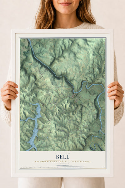 Map of Bell, Westmoreland County, Pennsylvania, 18 x 24 inch print in a white wood frame