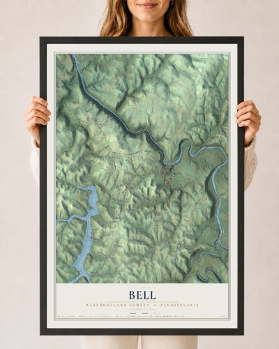 Map of Bell, Westmoreland County, Pennsylvania, 24 x 36 inch print in a black wood frame