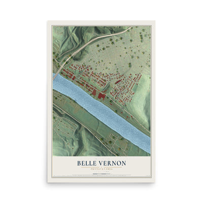 Map of Belle Vernon, Pennsylvania, 12 x 18 inch unframed archival matte print