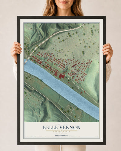 Map of Belle Vernon, Pennsylvania, 24 x 36 inch print in a black wood frame